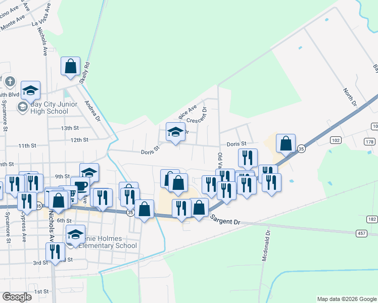 map of restaurants, bars, coffee shops, grocery stores, and more near 1808 Leissner Street in Bay City