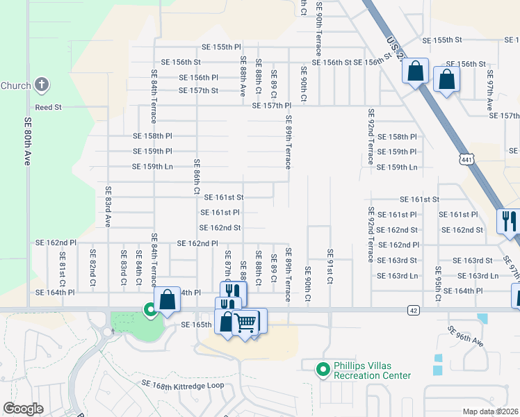 map of restaurants, bars, coffee shops, grocery stores, and more near 8845 Southeast 161st Place in Summerfield