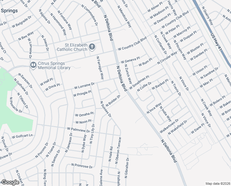map of restaurants, bars, coffee shops, grocery stores, and more near 8515 North Hive Way in Citrus Springs