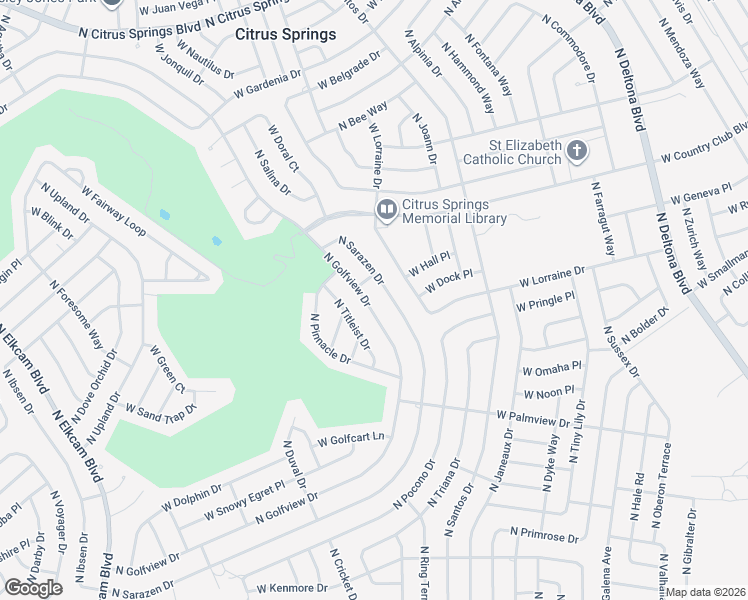 map of restaurants, bars, coffee shops, grocery stores, and more near 8511 North Golfview Drive in Citrus Springs