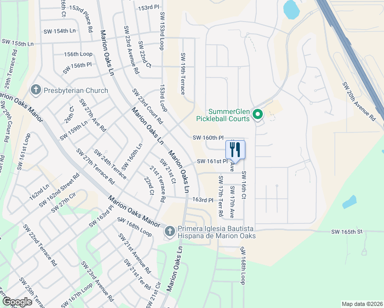 map of restaurants, bars, coffee shops, grocery stores, and more near 16125 Southwest 23rd Court Road in Ocala
