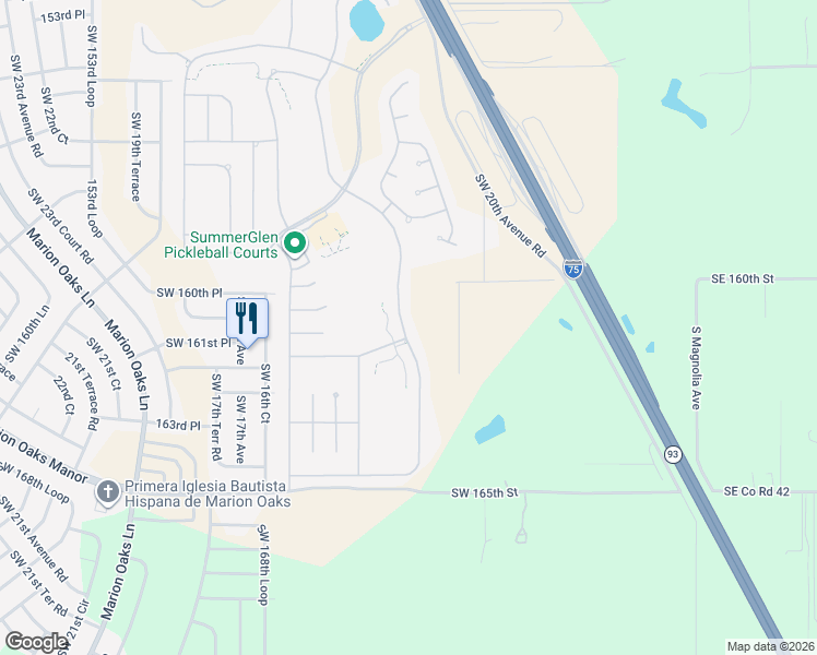 map of restaurants, bars, coffee shops, grocery stores, and more near 16123 Southwest 14th Avenue Road in Ocala
