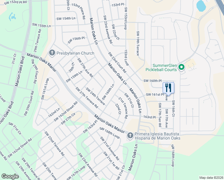 map of restaurants, bars, coffee shops, grocery stores, and more near 2405 Southwest 156th Loop in Ocala
