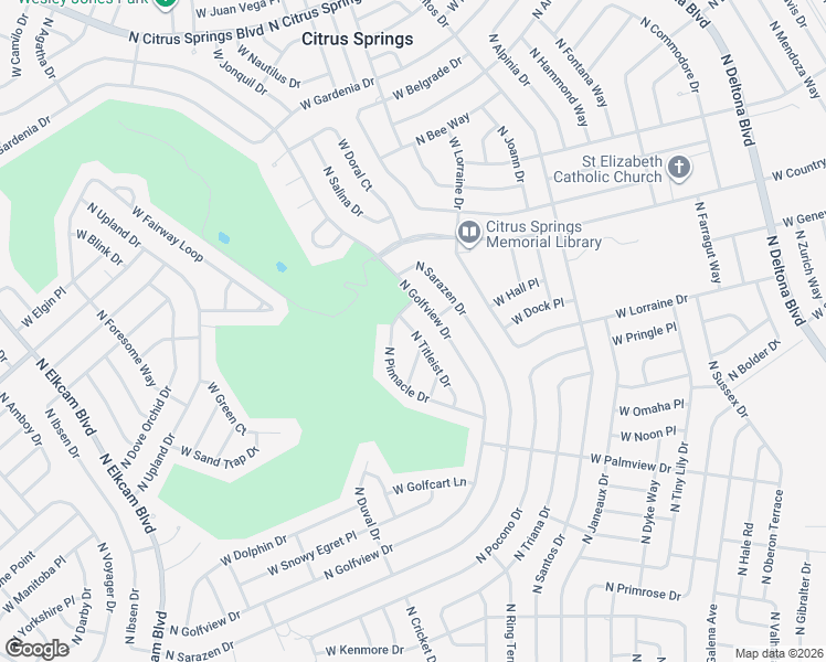 map of restaurants, bars, coffee shops, grocery stores, and more near 8518 North Titleist Drive in Citrus Springs