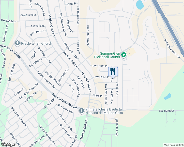 map of restaurants, bars, coffee shops, grocery stores, and more near 16125 Southwest 23rd Court Road in Ocala