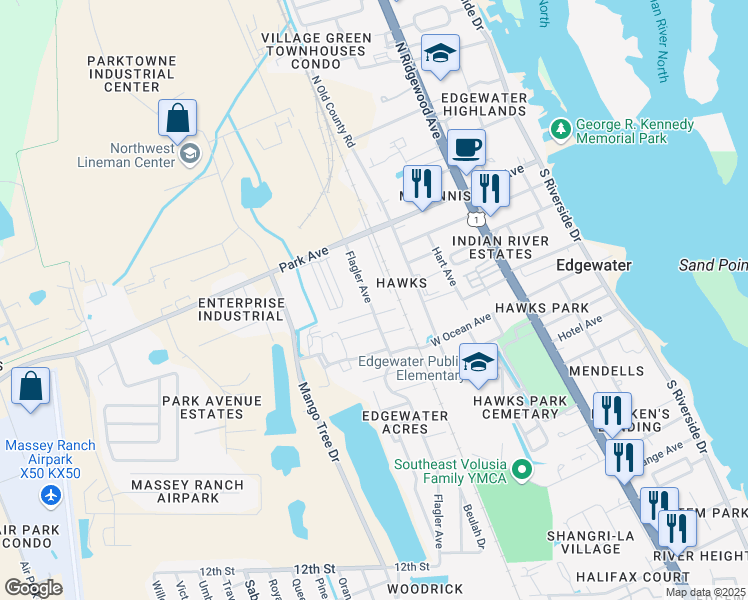map of restaurants, bars, coffee shops, grocery stores, and more near 219 Flagler Avenue in Edgewater