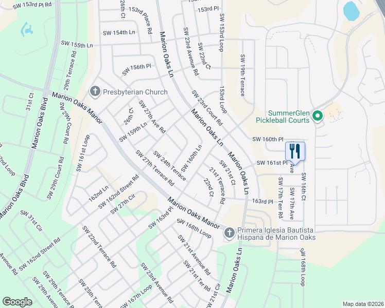 map of restaurants, bars, coffee shops, grocery stores, and more near 2405 Southwest 156th Loop in Ocala