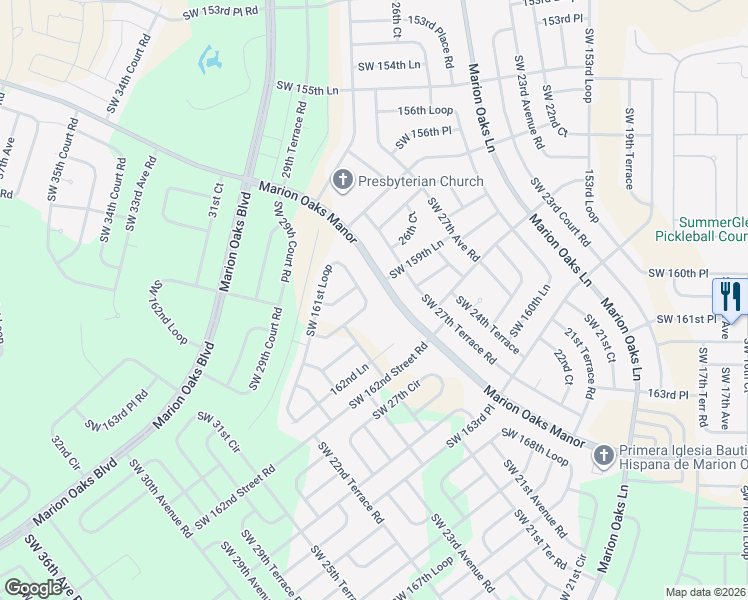 map of restaurants, bars, coffee shops, grocery stores, and more near 2716 Southwest 161st Loop in Ocala