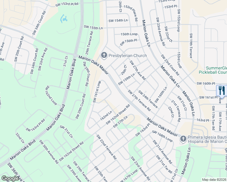 map of restaurants, bars, coffee shops, grocery stores, and more near 2716 Southwest 161st Loop in Ocala