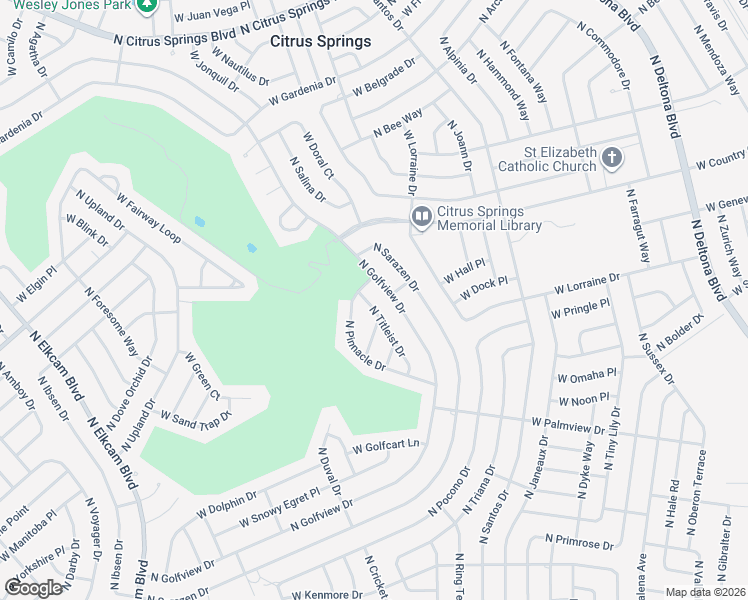 map of restaurants, bars, coffee shops, grocery stores, and more near 8518 North Titleist Drive in Citrus Springs