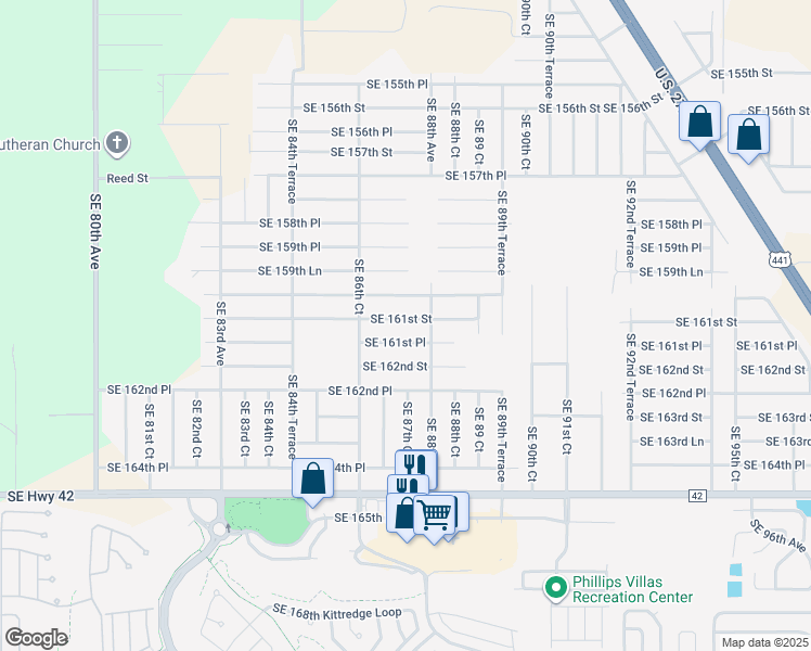 map of restaurants, bars, coffee shops, grocery stores, and more near 8758 Southeast 161st Street in Summerfield