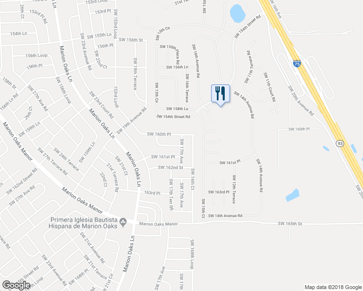 map of restaurants, bars, coffee shops, grocery stores, and more near 1525 Southwest 160th Lane in Ocala