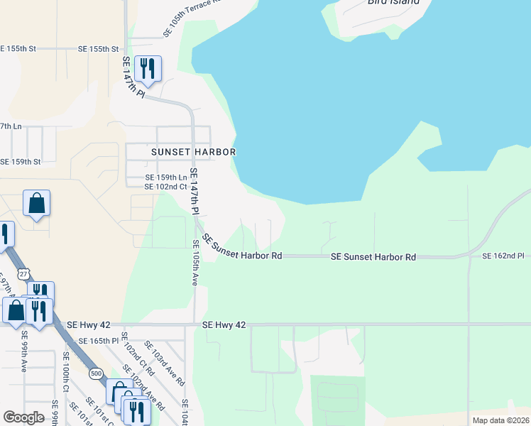 map of restaurants, bars, coffee shops, grocery stores, and more near 10785 Southeast Sunset Harbor Road in Marion County