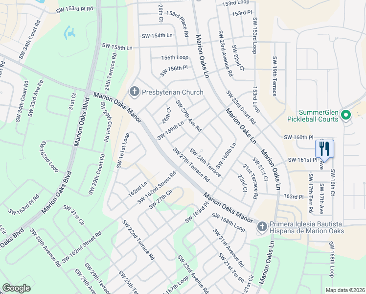 map of restaurants, bars, coffee shops, grocery stores, and more near 2495 158th Saint Road in Ocala