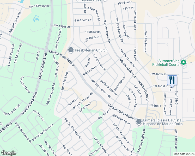 map of restaurants, bars, coffee shops, grocery stores, and more near 2495 158th Saint Road in Ocala