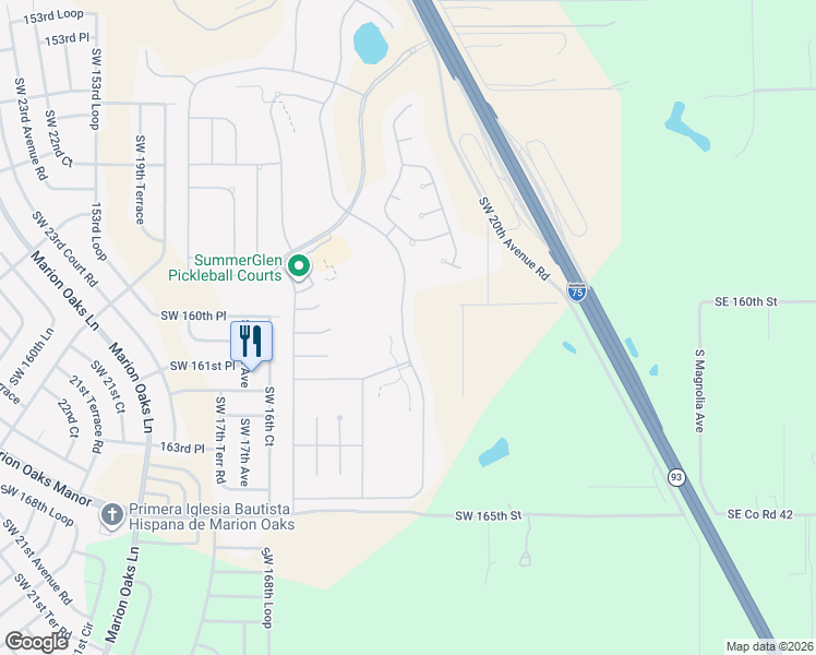 map of restaurants, bars, coffee shops, grocery stores, and more near 16009 Southwest 14th Avenue Road in Ocala