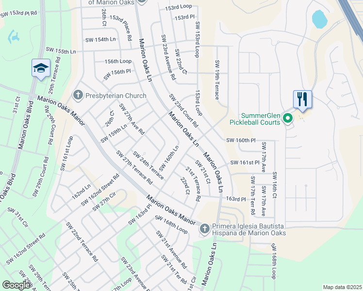 map of restaurants, bars, coffee shops, grocery stores, and more near 497 Marion Oaks Lane in Ocala