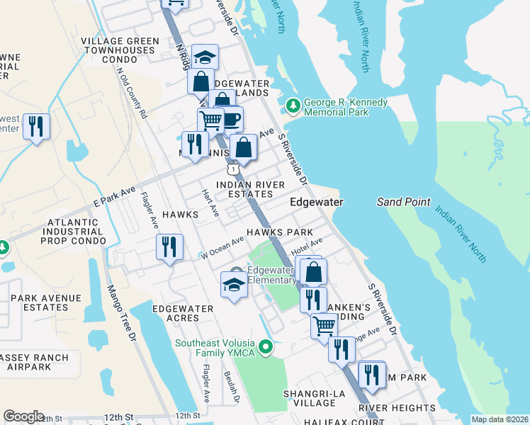 map of restaurants, bars, coffee shops, grocery stores, and more near 107 Merrimac Street in Edgewater