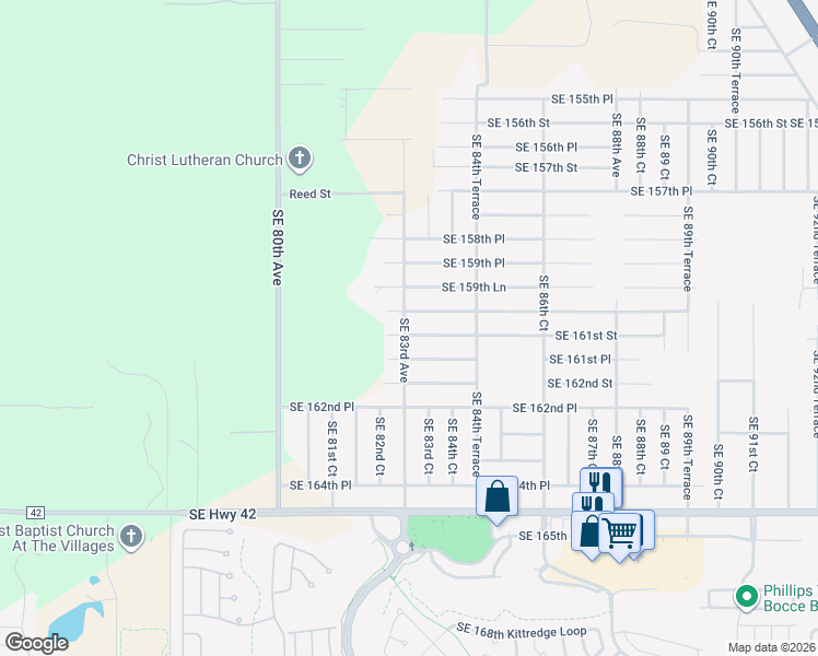 map of restaurants, bars, coffee shops, grocery stores, and more near 8316 Southeast 160th Place in Summerfield