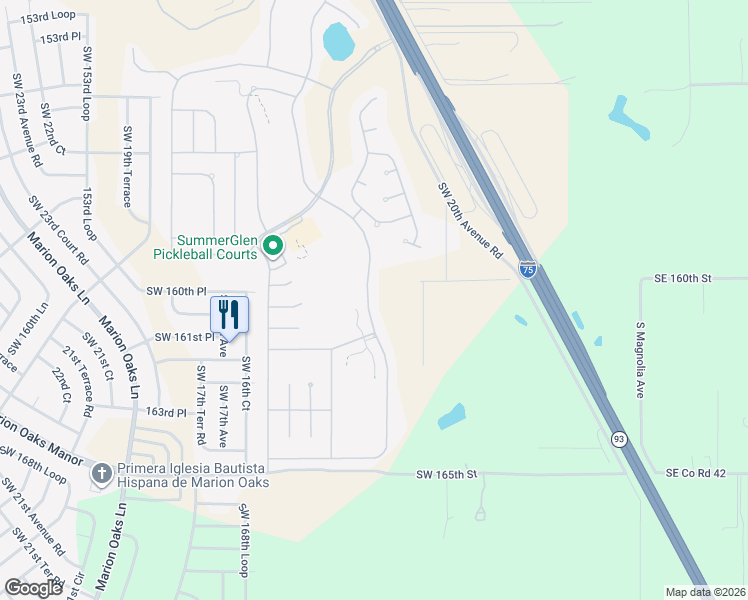 map of restaurants, bars, coffee shops, grocery stores, and more near 16009 Southwest 14th Avenue Road in Ocala