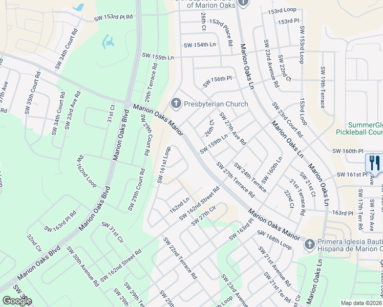 map of restaurants, bars, coffee shops, grocery stores, and more near 256 Marion Oaks Manor in Ocala
