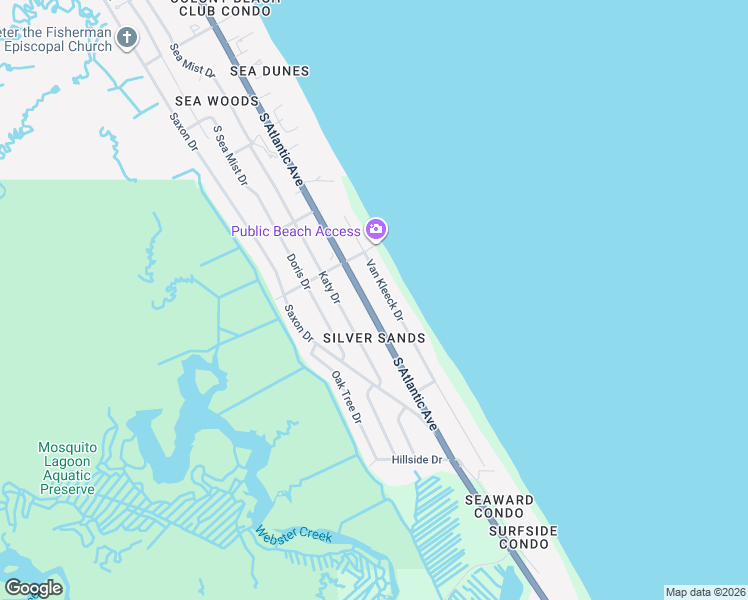 map of restaurants, bars, coffee shops, grocery stores, and more near 4611 South Atlantic Avenue in New Smyrna Beach