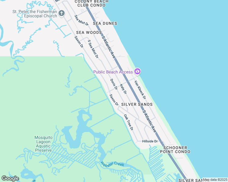 map of restaurants, bars, coffee shops, grocery stores, and more near 203 Hiles Boulevard in New Smyrna Beach