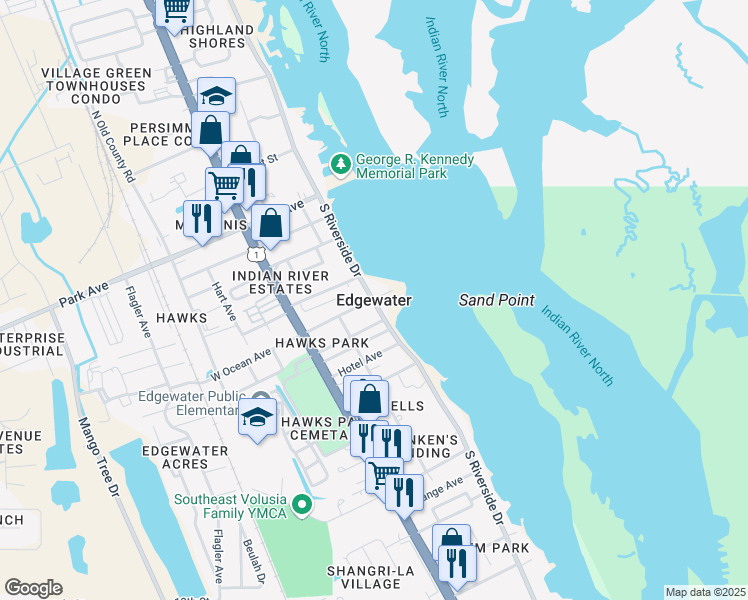 map of restaurants, bars, coffee shops, grocery stores, and more near in Edgewater