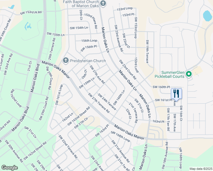 map of restaurants, bars, coffee shops, grocery stores, and more near 16045 Southwest 27th Avenue Road in Ocala