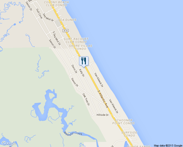 map of restaurants, bars, coffee shops, grocery stores, and more near 4611 South Atlantic Avenue in New Smyrna Beach