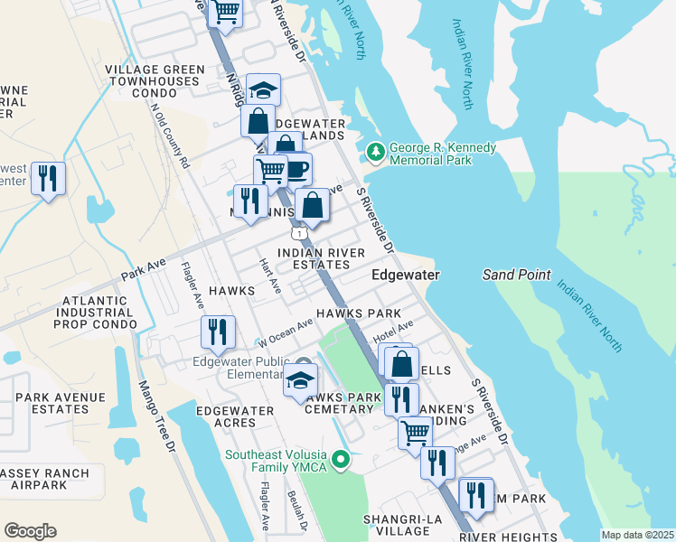 map of restaurants, bars, coffee shops, grocery stores, and more near 107 Merrimac Street in Edgewater