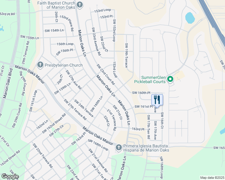 map of restaurants, bars, coffee shops, grocery stores, and more near 497 Marion Oaks Lane in Ocala