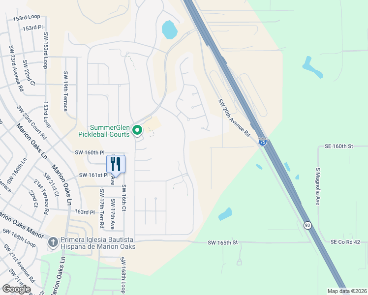 map of restaurants, bars, coffee shops, grocery stores, and more near 16009 Southwest 14th Avenue Road in Ocala