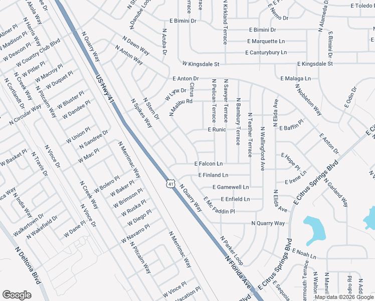 map of restaurants, bars, coffee shops, grocery stores, and more near 8599 North Stern Drive in Citrus Springs