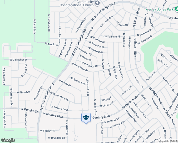map of restaurants, bars, coffee shops, grocery stores, and more near 8672 North Paradisea Drive in Citrus Springs