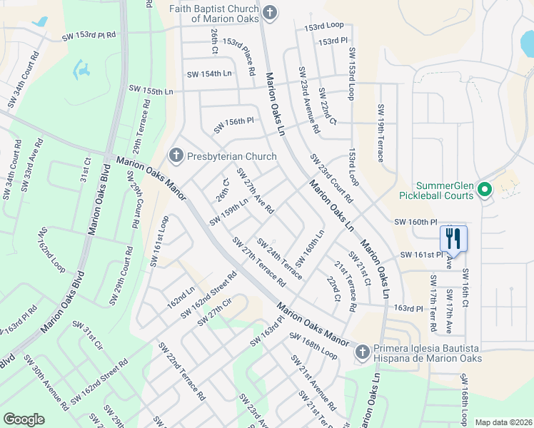 map of restaurants, bars, coffee shops, grocery stores, and more near 15998 Southwest 27th Avenue Road in Ocala
