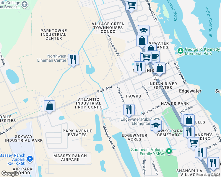 map of restaurants, bars, coffee shops, grocery stores, and more near 412 West Park Avenue in Edgewater
