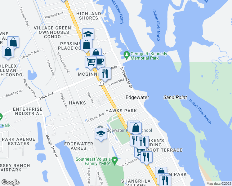 map of restaurants, bars, coffee shops, grocery stores, and more near 107 Merrimac Street in Edgewater