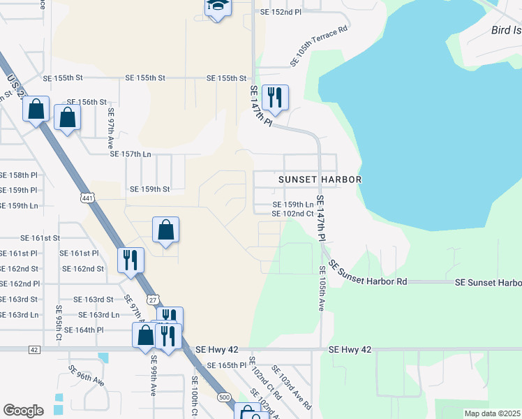 map of restaurants, bars, coffee shops, grocery stores, and more near 10280 Southeast 159th Lane in Summerfield