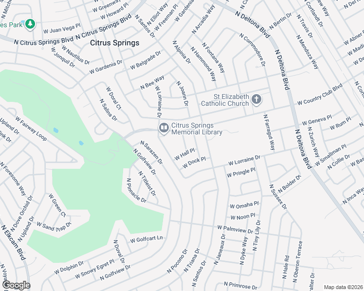 map of restaurants, bars, coffee shops, grocery stores, and more near 1752 West Hall Place in Citrus Springs