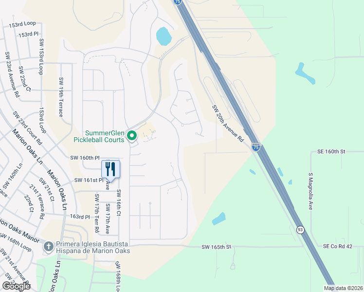 map of restaurants, bars, coffee shops, grocery stores, and more near 16009 Southwest 14th Avenue Road in Ocala