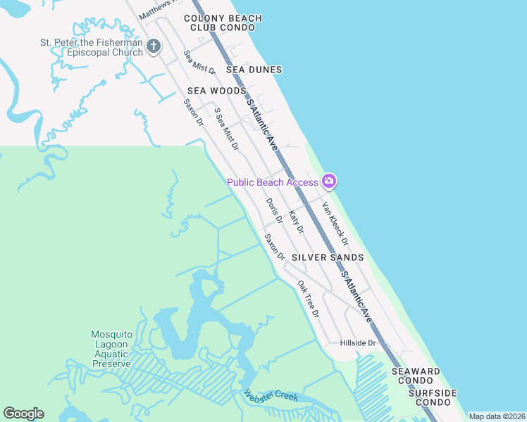 map of restaurants, bars, coffee shops, grocery stores, and more near 203 Hiles Boulevard in New Smyrna Beach