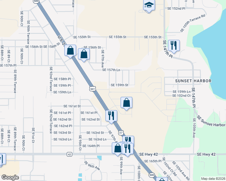 map of restaurants, bars, coffee shops, grocery stores, and more near 9830 Southeast 159th Street in Summerfield