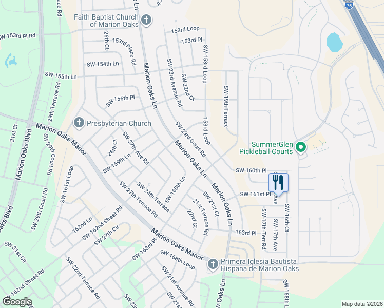 map of restaurants, bars, coffee shops, grocery stores, and more near 15896 Southwest 23rd Court Road in Ocala