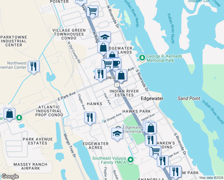 map of restaurants, bars, coffee shops, grocery stores, and more near 115 West Pine Bluff Street in Edgewater