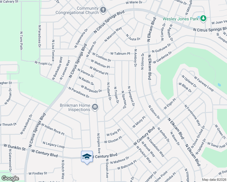 map of restaurants, bars, coffee shops, grocery stores, and more near 8732 North Trojan Drive in Citrus Springs