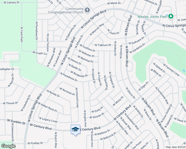 map of restaurants, bars, coffee shops, grocery stores, and more near 8766 North Trojan Drive in Citrus Springs