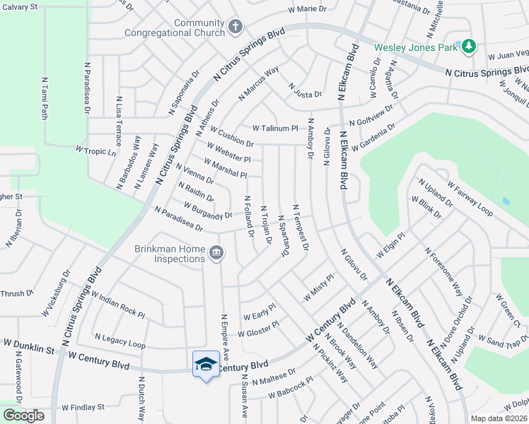 map of restaurants, bars, coffee shops, grocery stores, and more near 8732 North Trojan Drive in Citrus Springs