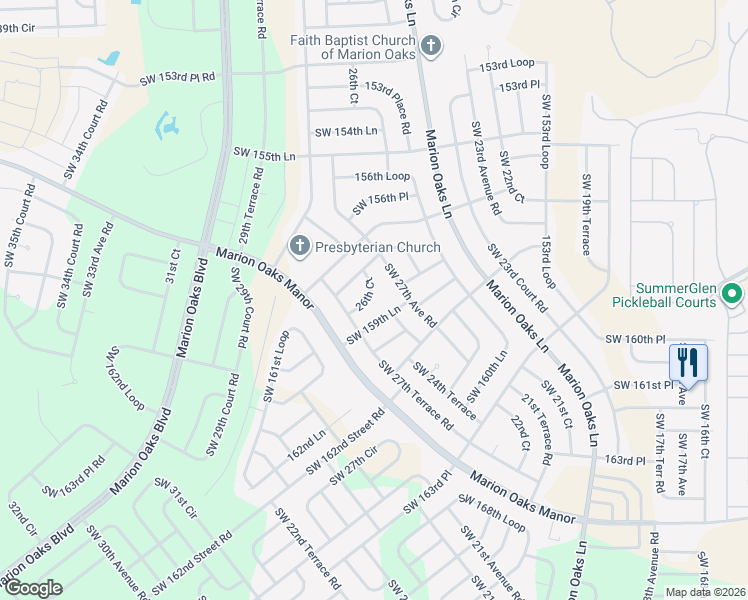 map of restaurants, bars, coffee shops, grocery stores, and more near 15845 26th Court in Ocala