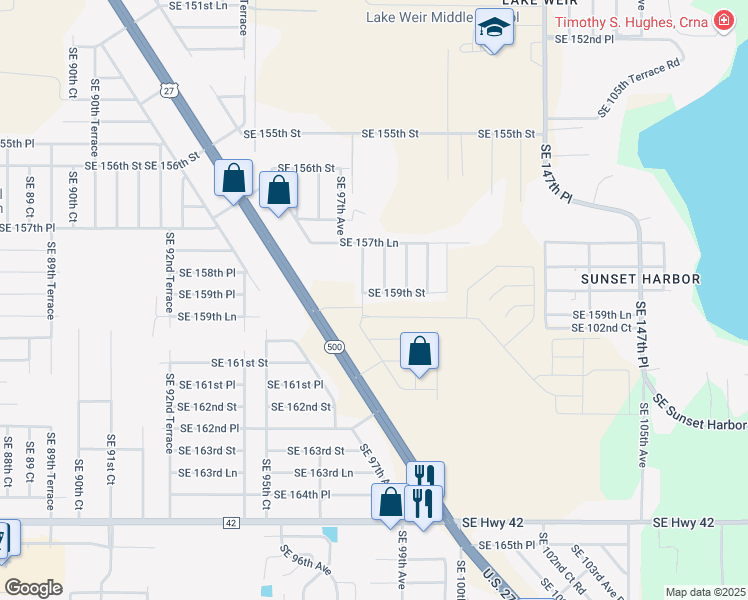 map of restaurants, bars, coffee shops, grocery stores, and more near 9830 Southeast 159th Street in Summerfield